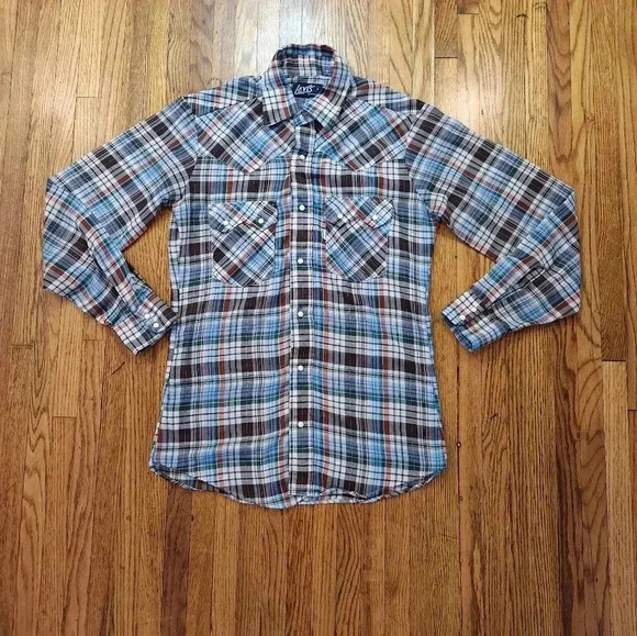 Levis Mens Vintage Pearl Snap Button Down Shirt Size S 70s 80s Plaid - Picture 1 of 6